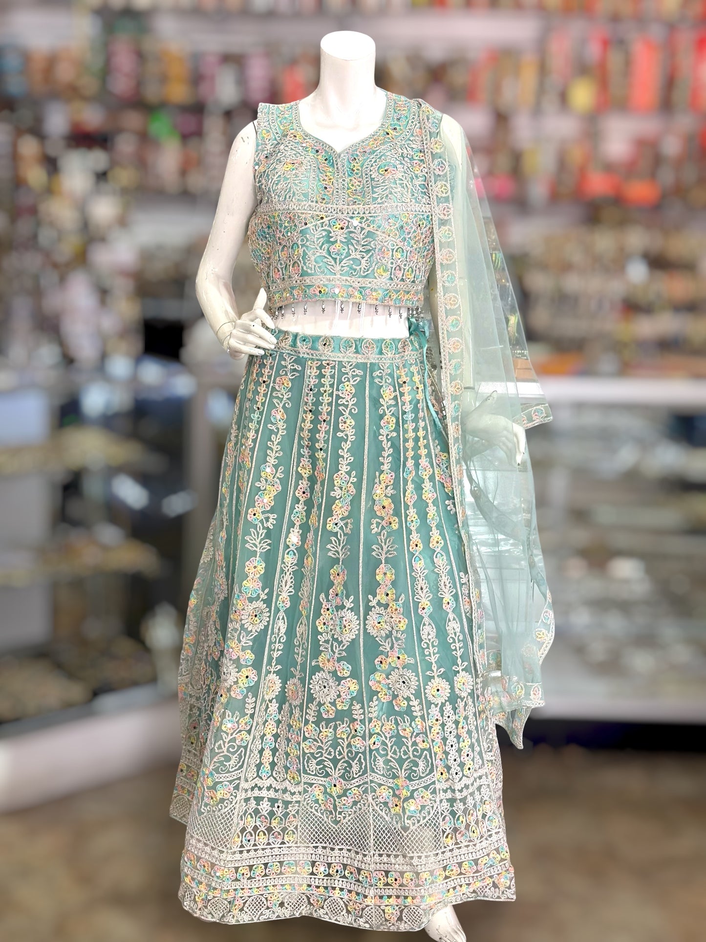 Blue color lehenga with Multi thread work
