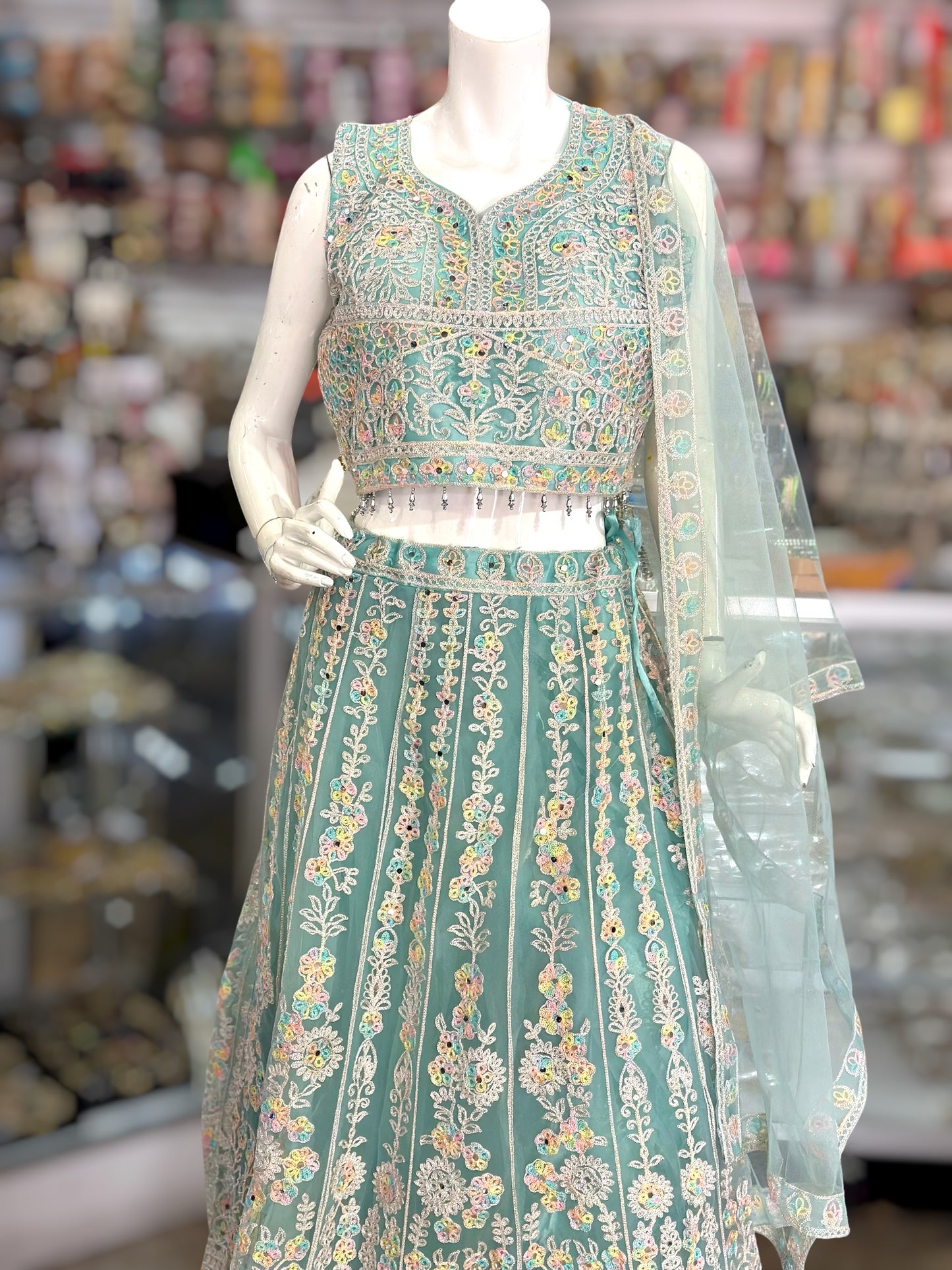 Blue color lehenga with Multi thread work