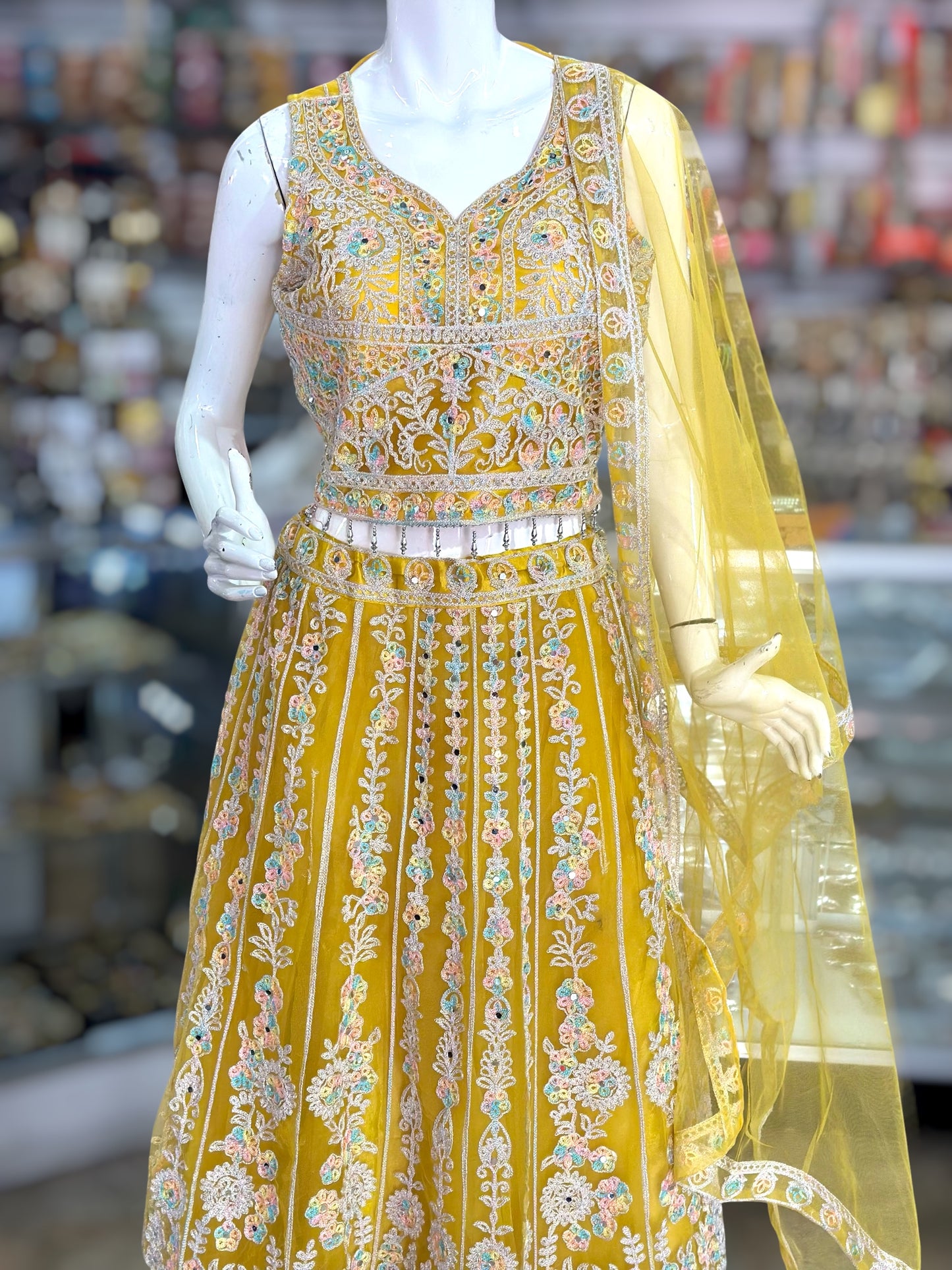Yellow  color lehenga with gold thread work