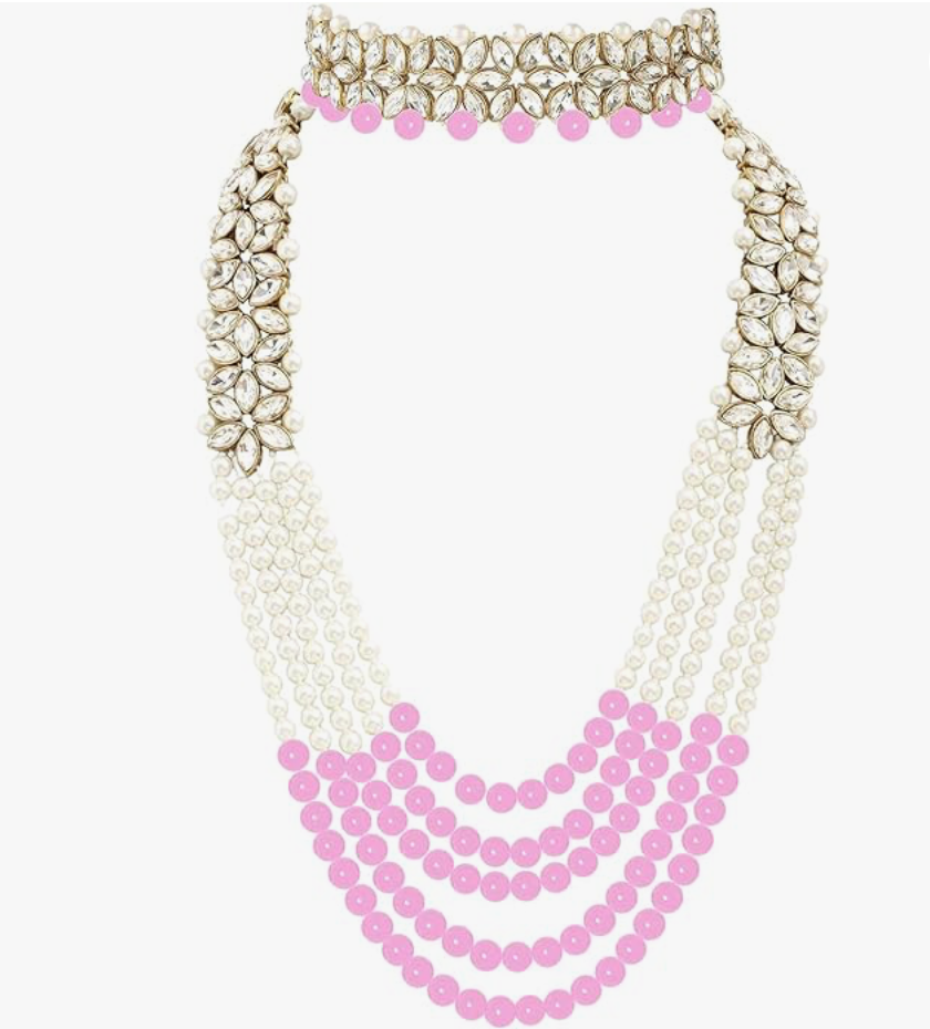 Jewelry Set, white & pink  Pearls Necklace with small choker  Earrings, Indian Wedding Style (Copy) (Copy)