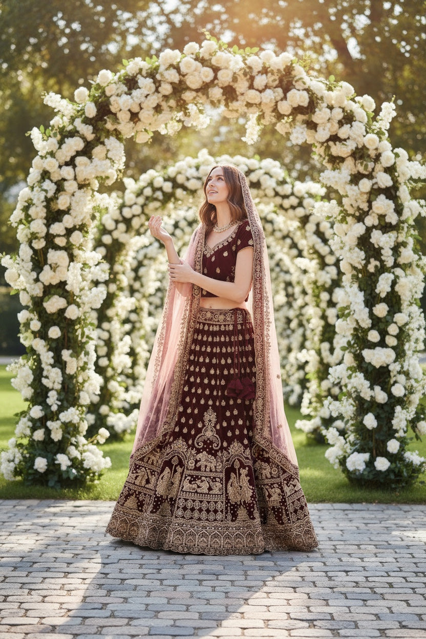 Beautiful bridal lehenga in brown color