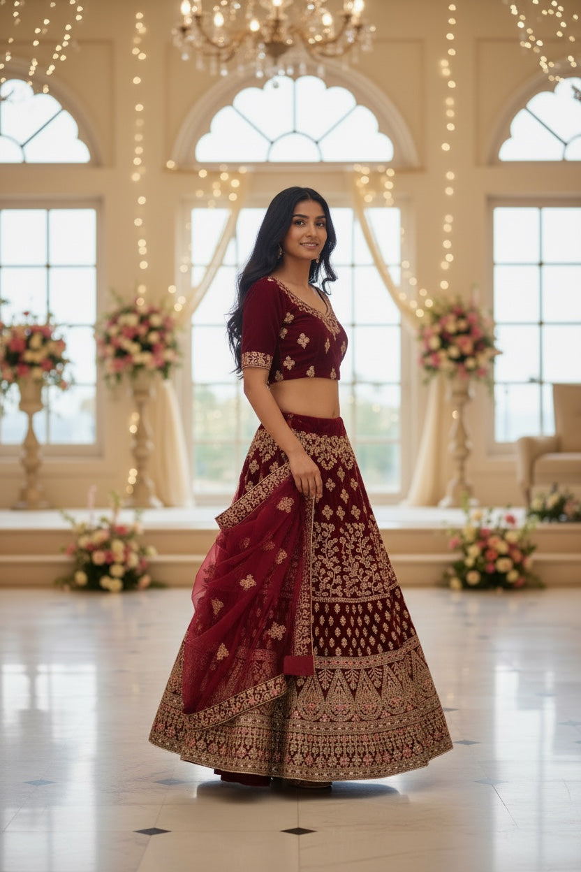 Beautiful bridal lehenga in mehroon  color