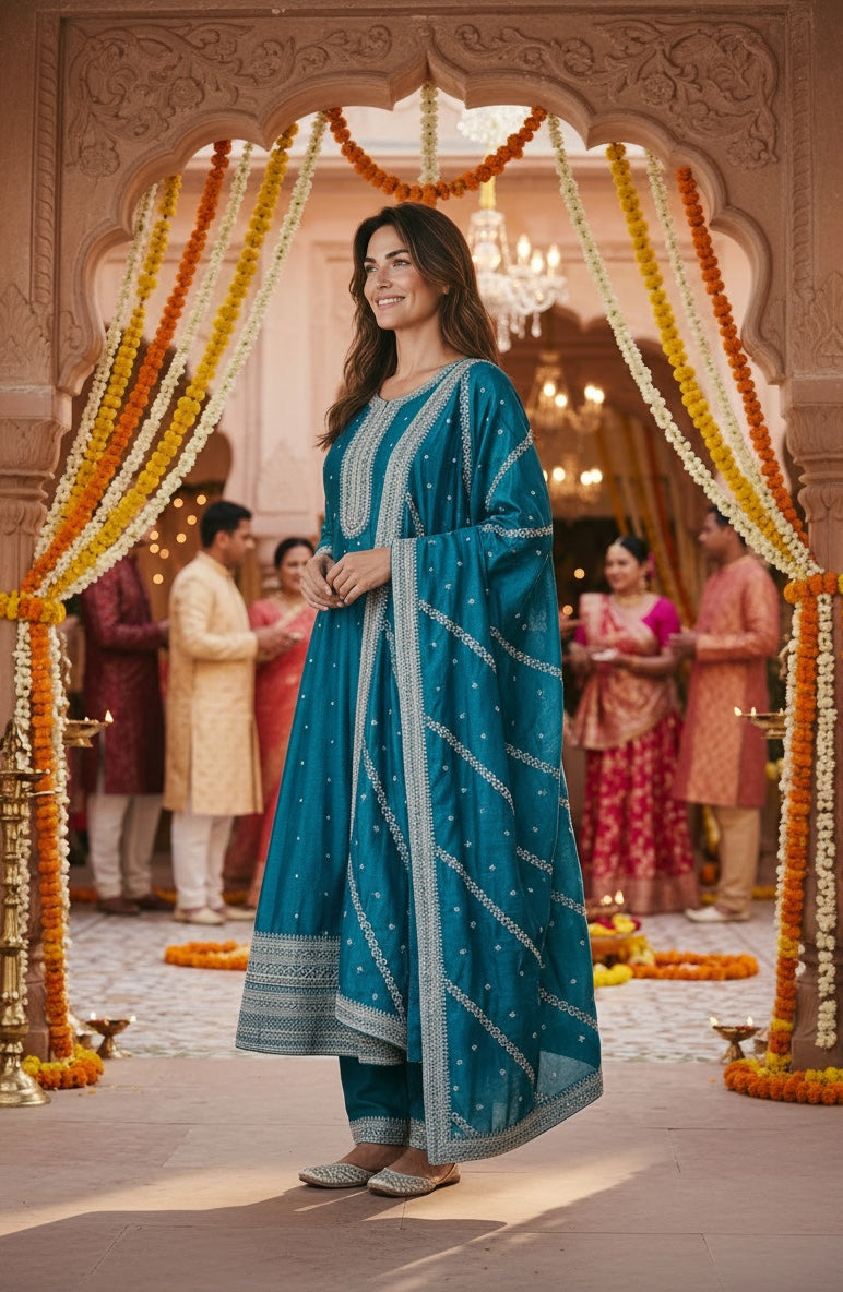 Beautiful blue anarkali with matching fully work Dupata