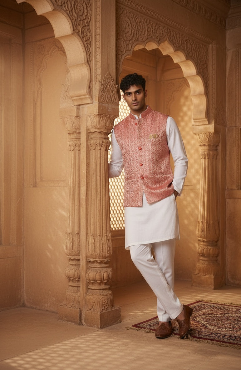 Designer peach color Modi Nehru Jacket For Men | vest Coat | Jacket for kurta
