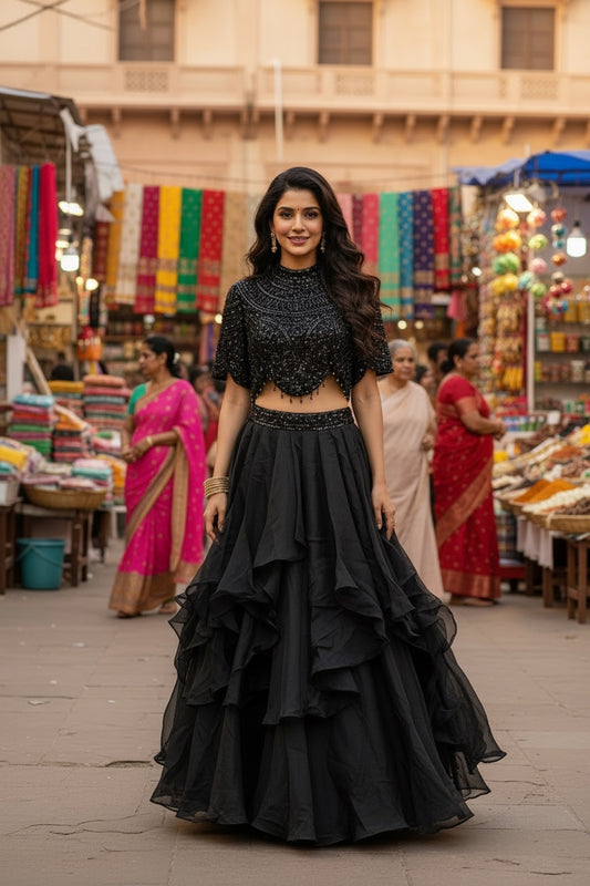 Modern look Black color  Lehenga