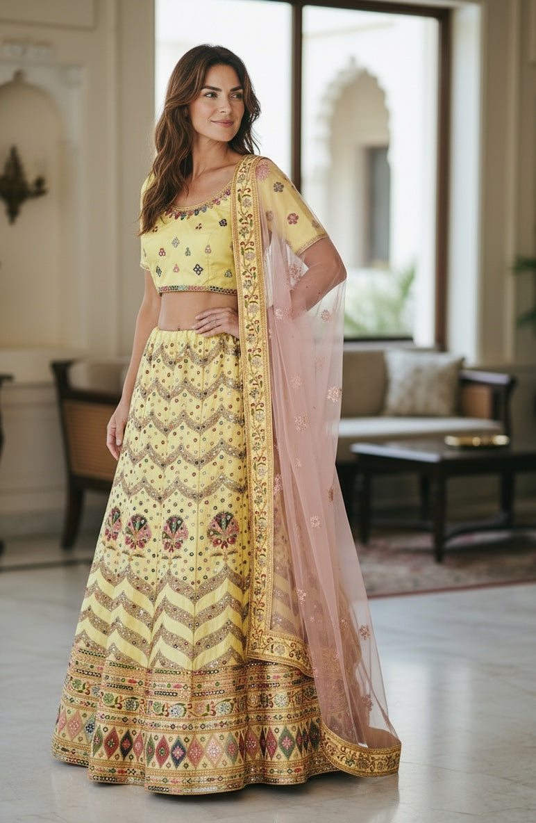 Beautiful Yellow color lehenga with embroidery & stone work