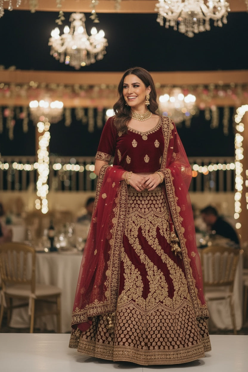 Beautiful bridal lehenga in Dark Mehroon   color