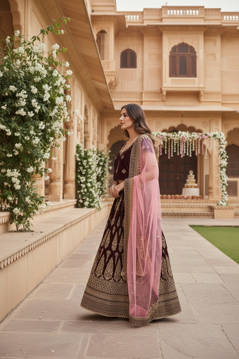 Beautiful bridal lehenga in Dark Purple  color