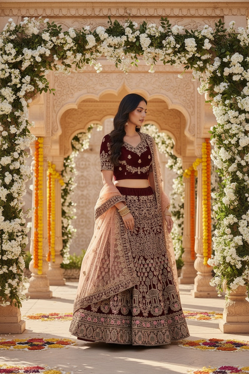 Beautiful bridal lehenga in brown color