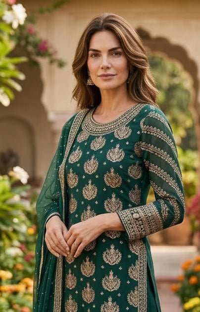 Green color big flair sharara pant with full sleeve long top