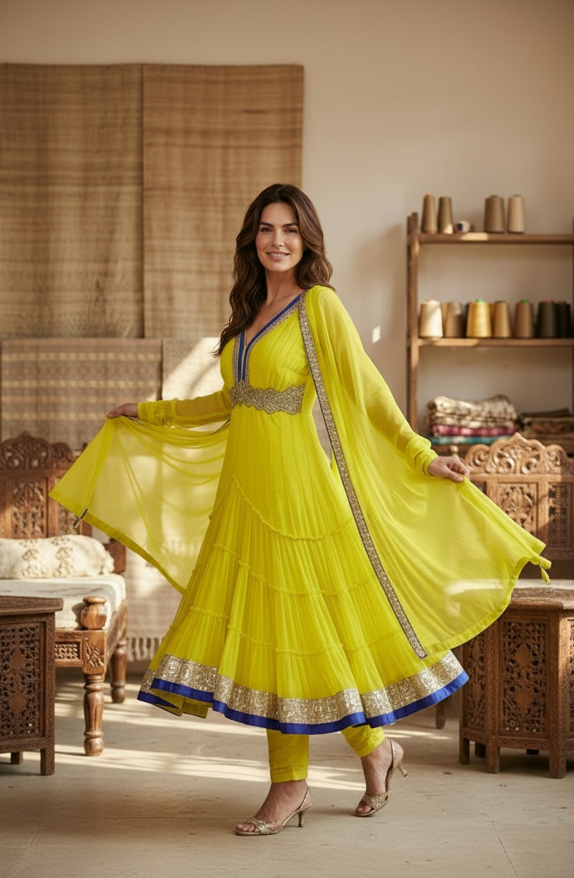 Beautiful Parrot green anarkali with matching Dupata