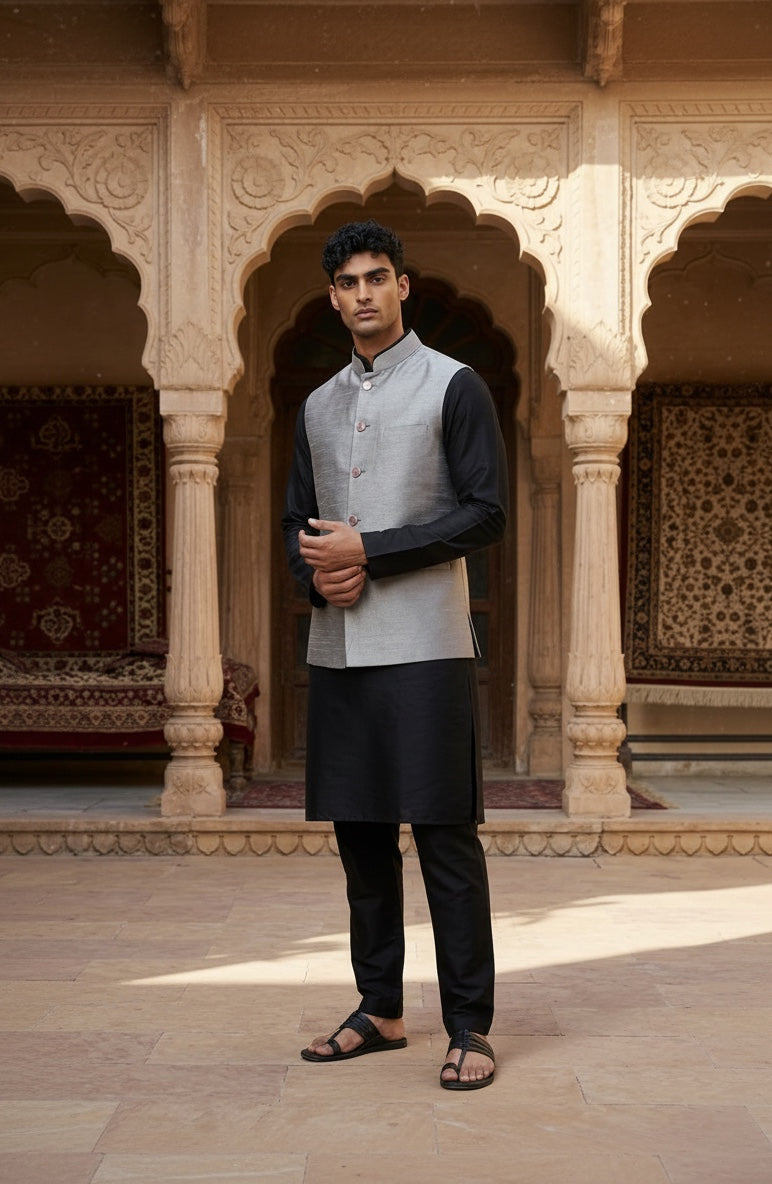 Designer solid grey color Modi Nehru Jacket For Men | vest Coat | Jacket for kurta