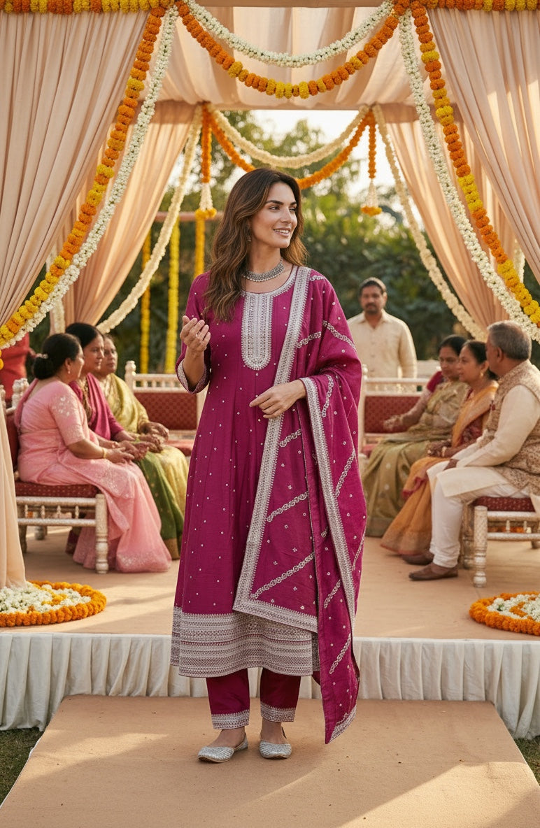 Beautiful pink anarkali with matching fully work Dupata